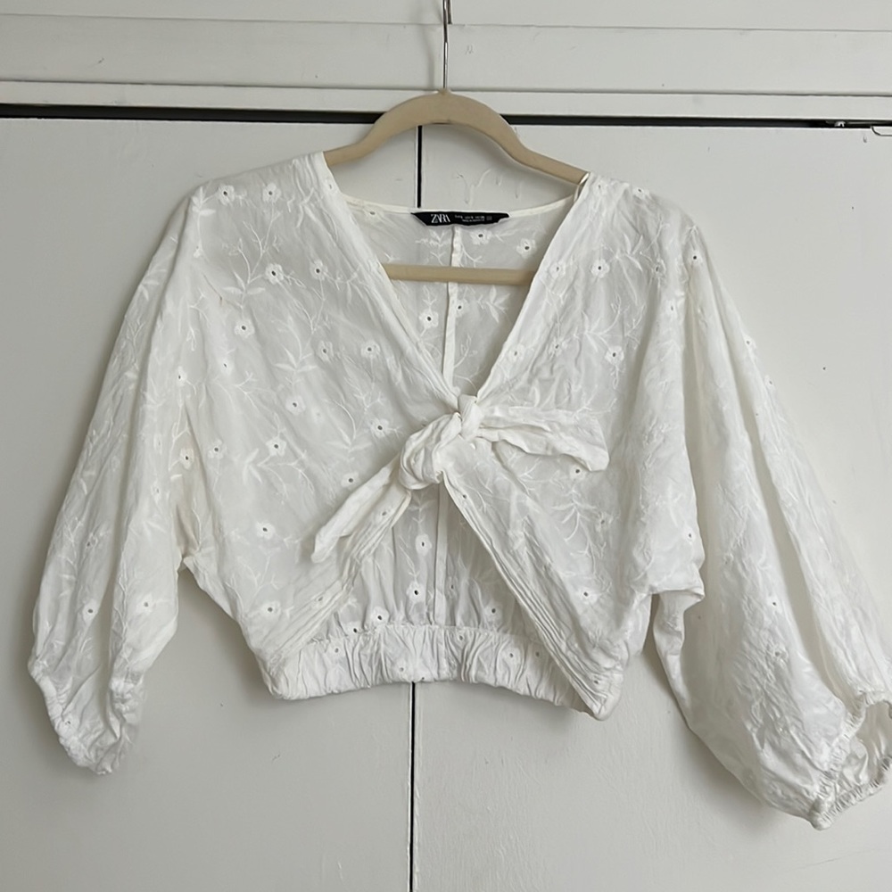 Zara white eyelet crop top size S